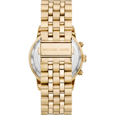 Michael Kors MK8953 Hutton watch caseback showing gold-tone stainless steel with Michael Kors engraving