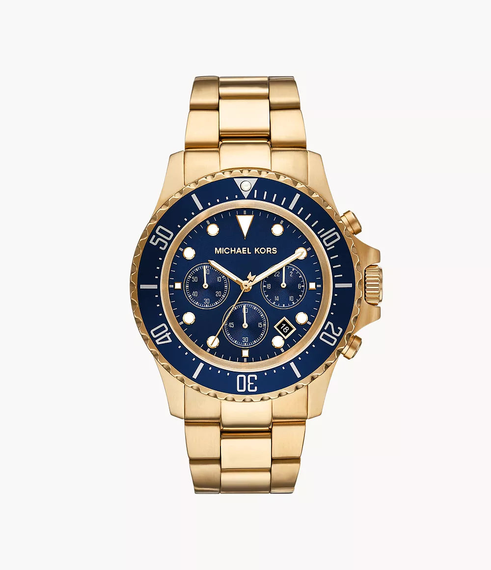 Michael Kors MK8978 gold chronograph watch with blue dial and bezel