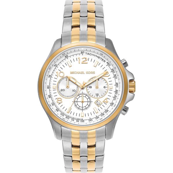 Michael Kors MK9126 pilot chronograph watch with white dial and two-tone steel bracelet