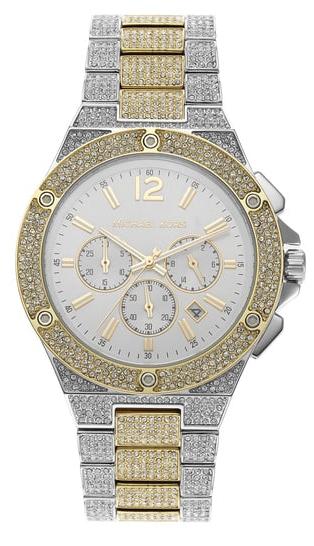 Michael Kors MK9150 two-tone chronograph watch with diamond bezel and white dial