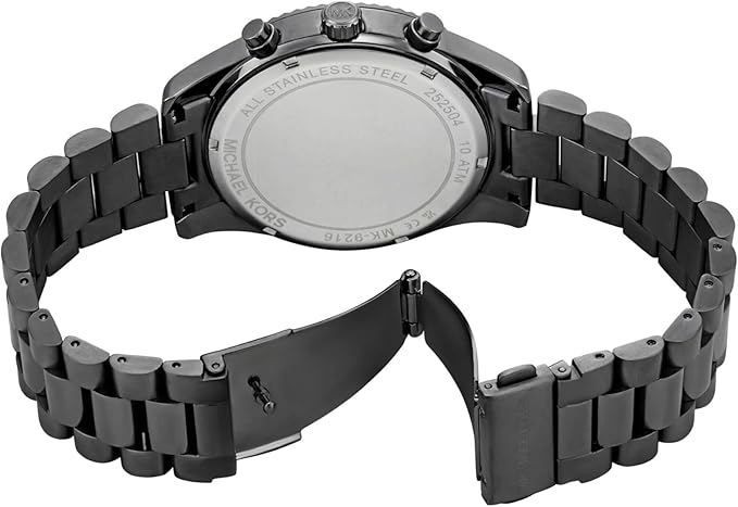 Back view of Michael Kors MK9217SET watch showing caseback with stainless steel bracelet