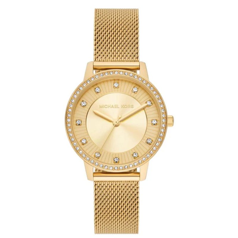 Michael Kors MKO1011 gold-tone quartz women's watch with champagne dial and crystal-set bezel