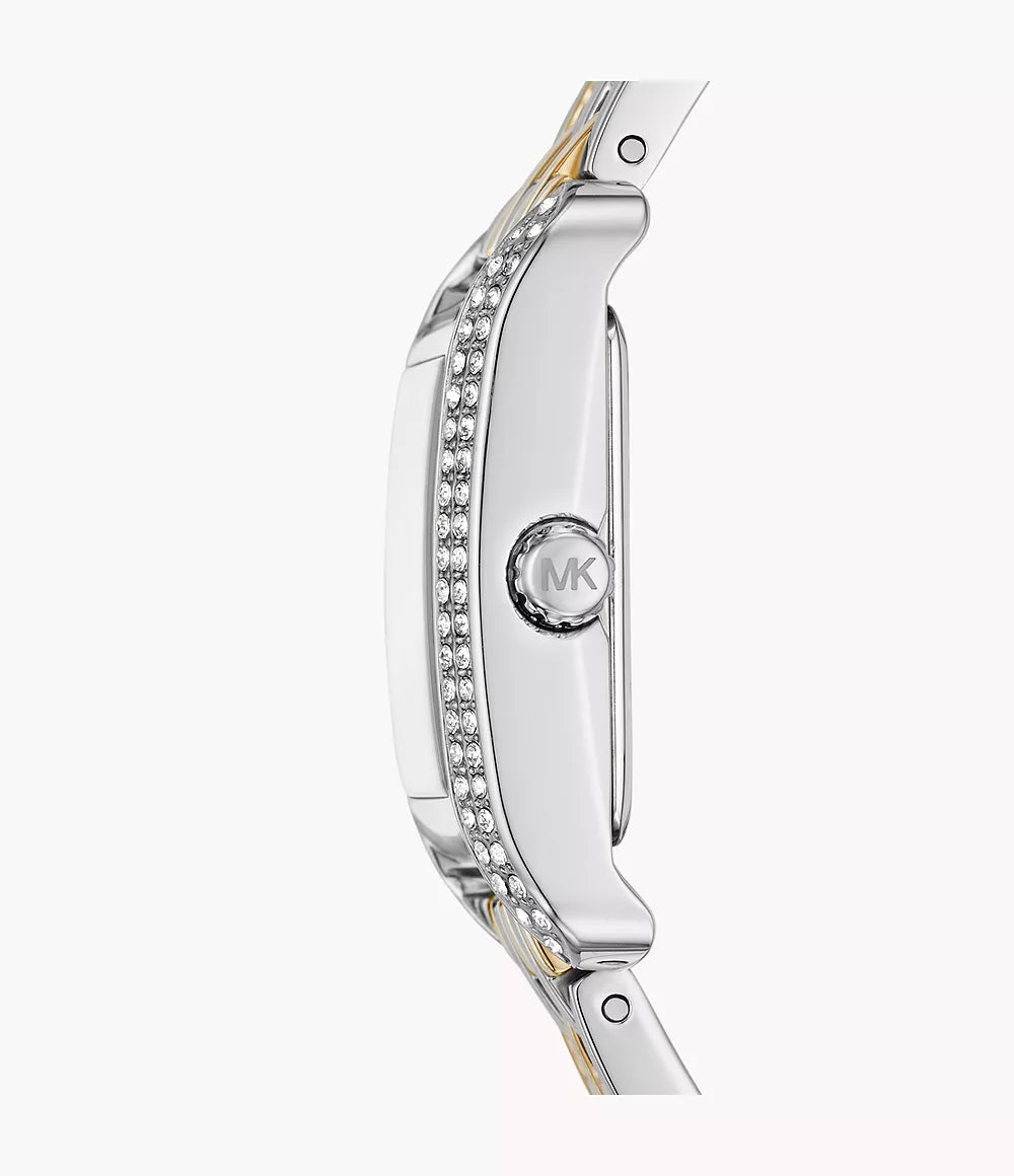 Michael Kors MKO1035 side view showing crystal-adorned bezel and rectangular case profile