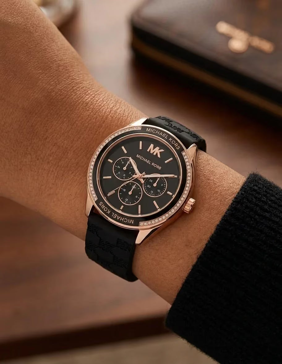 Michael Kors Oversized Jessa Multifunction Black Silicone Strap Watch - MK7266