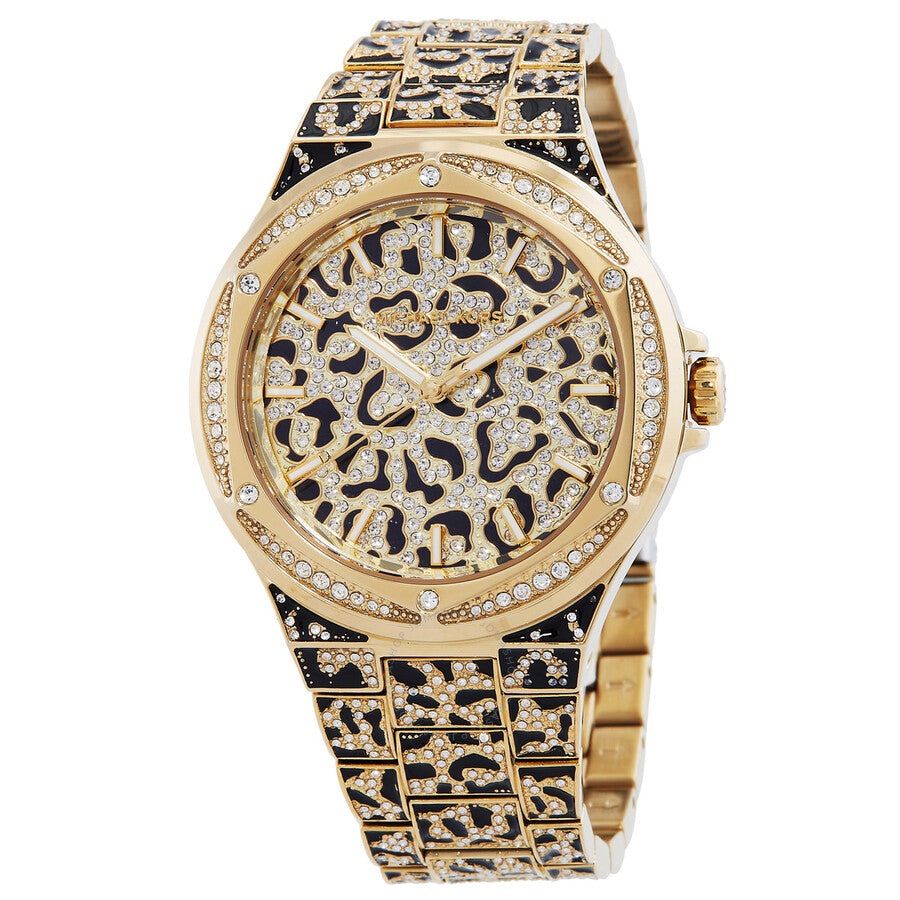 Michael Kors Oversized Lennox Animal Pave Quartz Watch with crystal-paved bezel and animal print dial