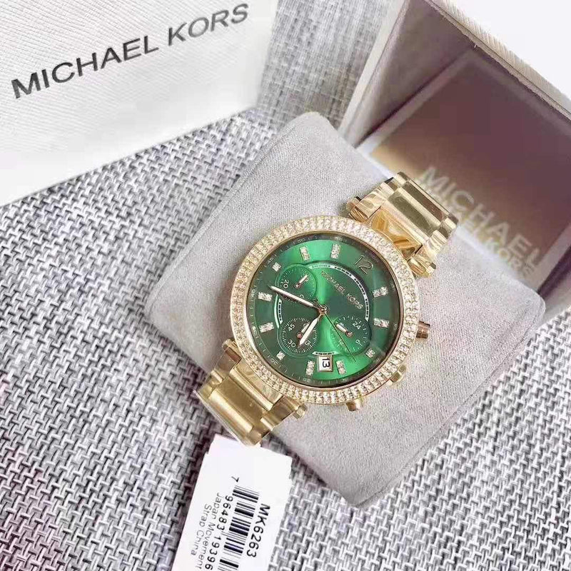 Michael Kors Parker Chronograph Green Dial Gold Ladies Watch MK6263 - The Watches Men & CO #3