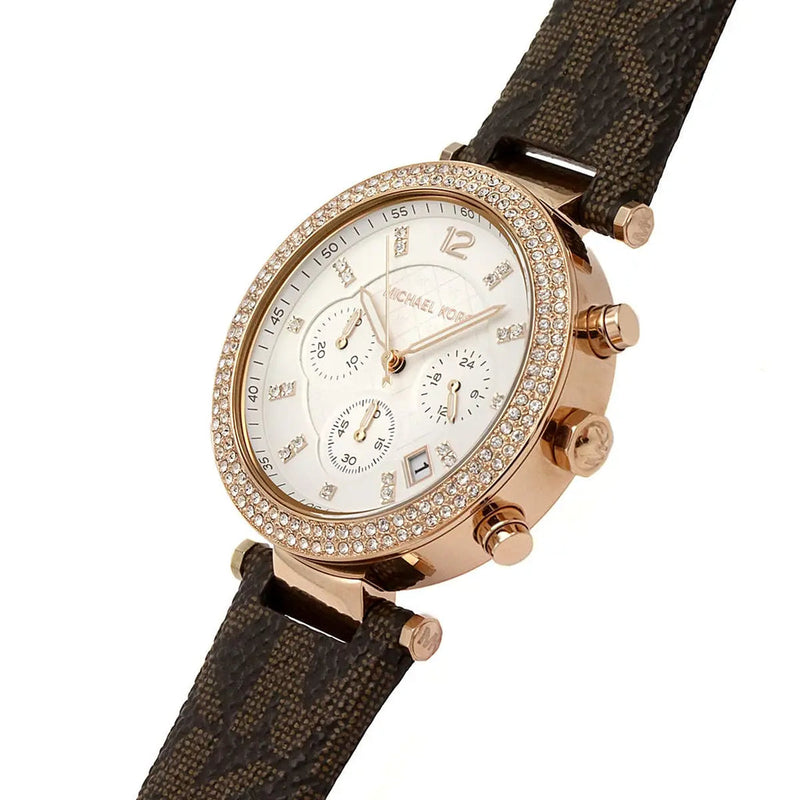 Michael Kors Parker Chronograph White Dial Brown Leather Strap Watch For Women - MK6917 mk6917 - Image 2