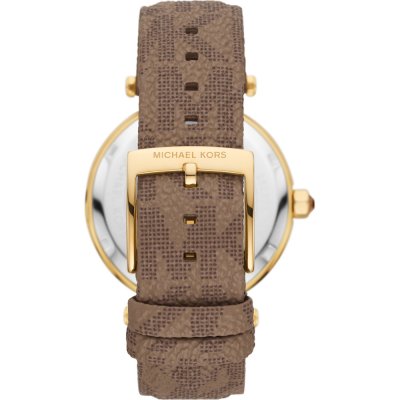 Michael Kors Parker MK2973 watch caseback showing gold-tone case with transparent display window