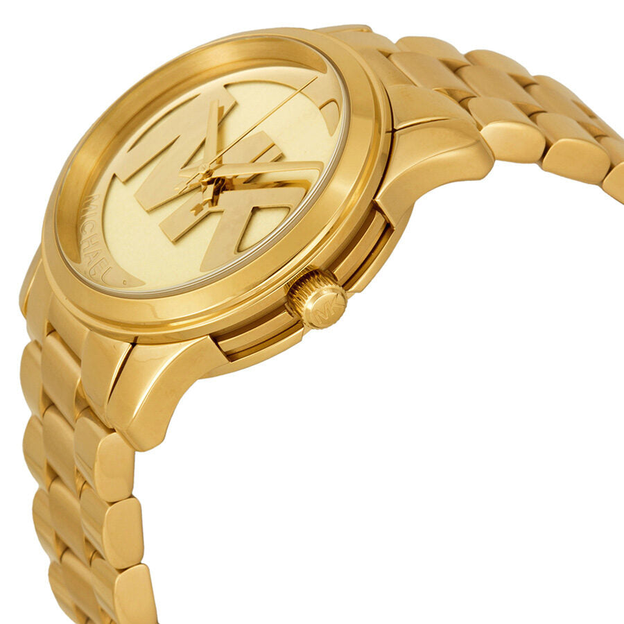 Michael Kors Parker MK5786 gold-tone watch with champagne dial and stainless steel bracelet, side angle