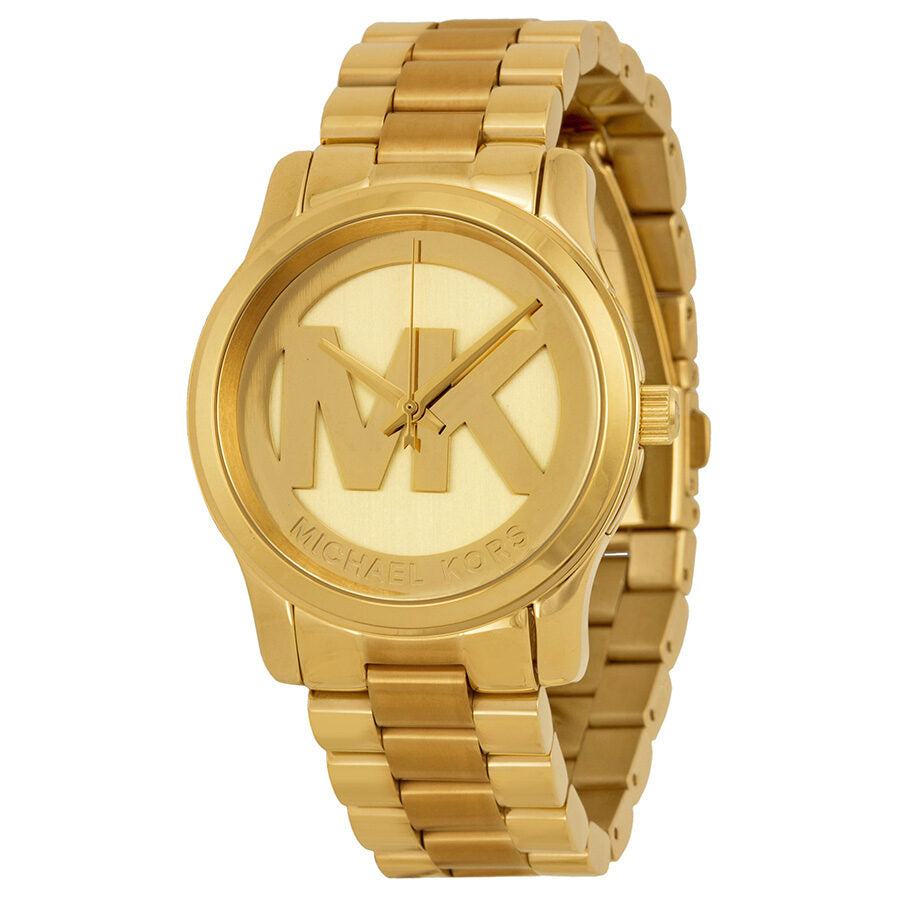 Michael Kors Parker MK5786 gold-tone watch with champagne dial and MK logo, front view