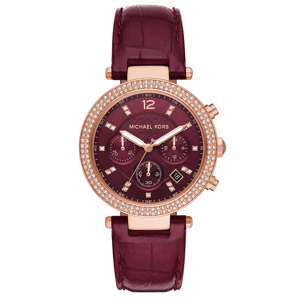 Michael Kors Parker MK6986 chronograph ladies watch with red dial and diamond bezel