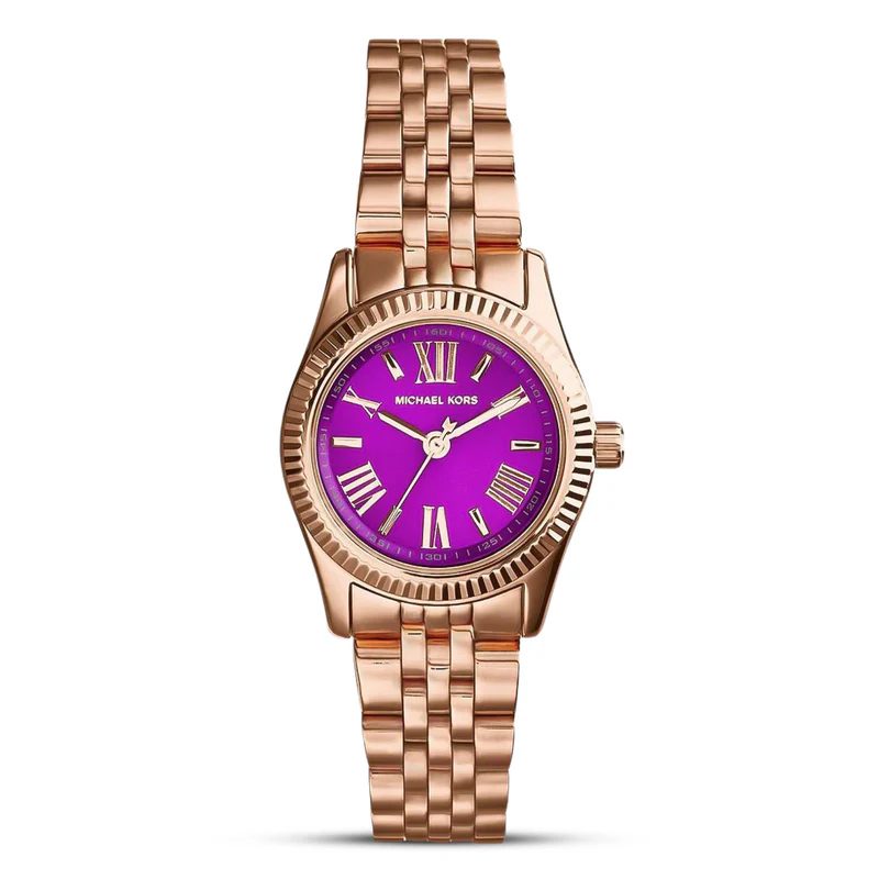 Michael Kors Pettie Lexington women's watch with purple dial and rose gold-tone bracelet