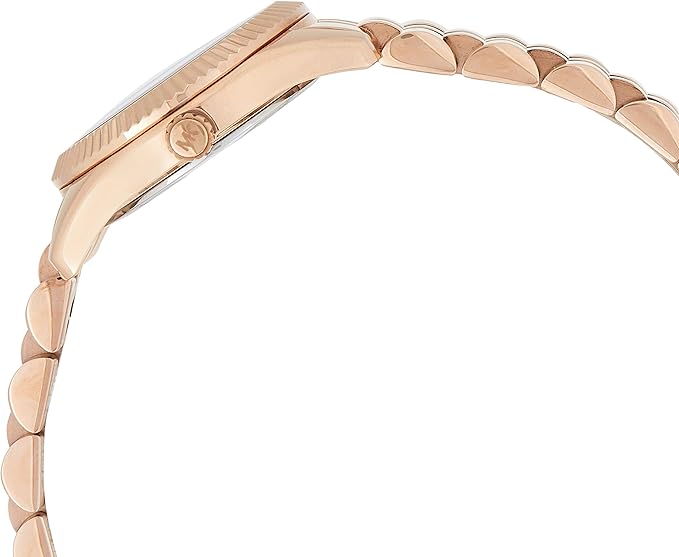 Side profile of Michael Kors Pettie Lexington watch with rose gold-tone stainless steel bracelet
