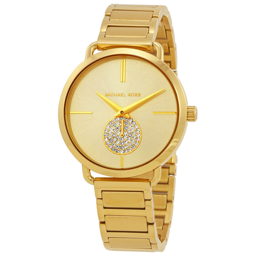 Michael Kors Portia gold-tone watch with champagne dial and crystal-embellished subdial