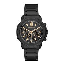 Michael Kors Prescott chronograph watch with black dial and gold Roman numerals