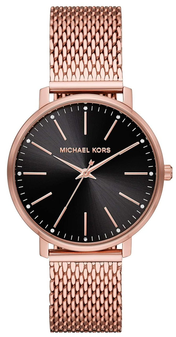 Michael Kors Pyper rose gold-tone mesh women's watch with black dial