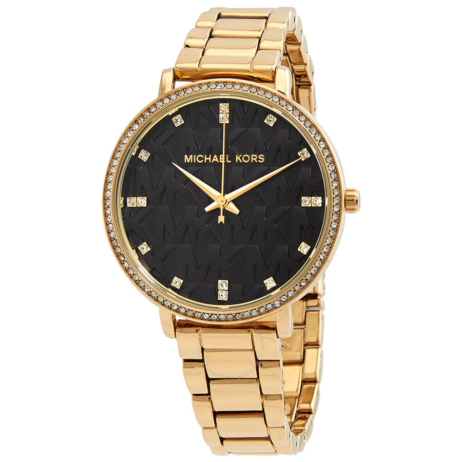 Michael Kors Pyper ladies watch with black crystal dial and gold-tone case with crystal bezel