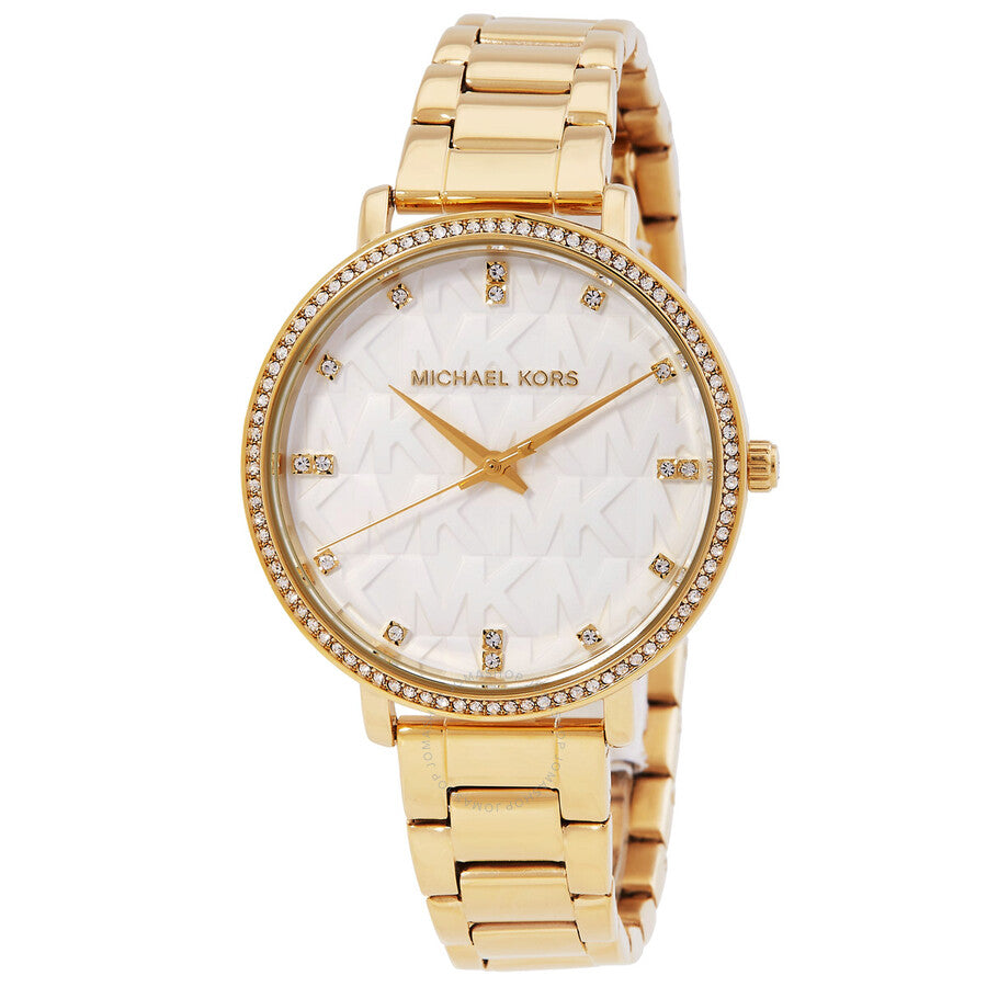Michael Kors Pyper gold-tone ladies watch with crystal bezel and white dial