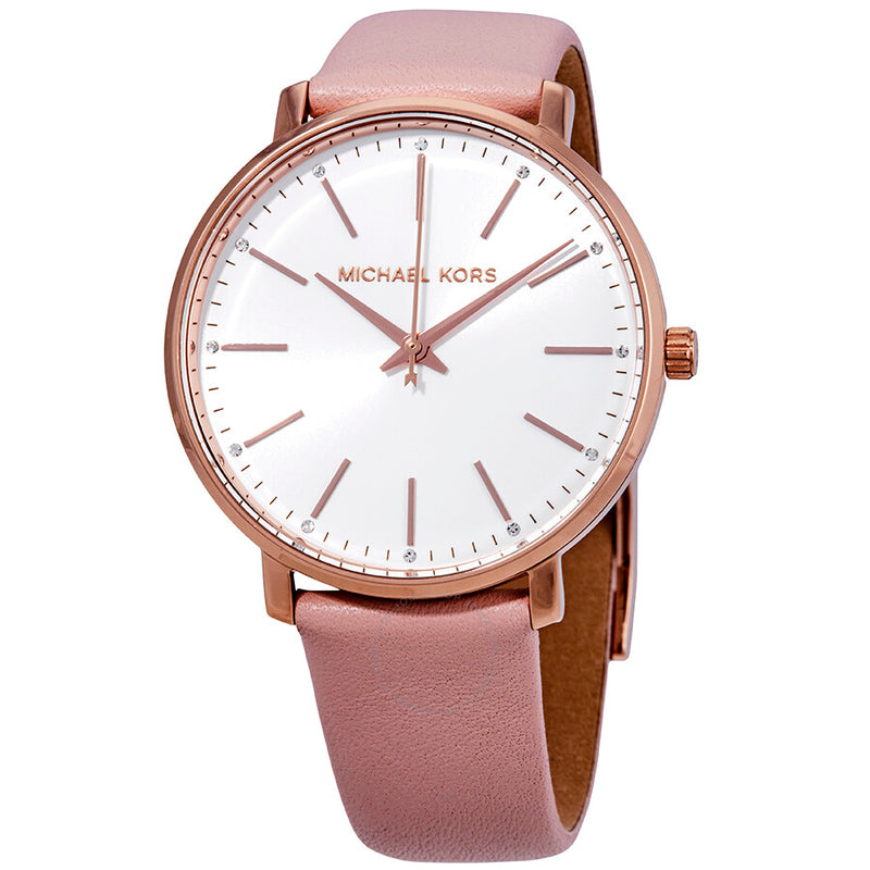 Michael Kors Pyper White Dial Pink Leather Ladies Watch MK2741 - The Watches Men & Co