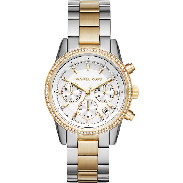 Michael Kors Ritz chronograph watch with crystal white dial and diamond-set bezel
