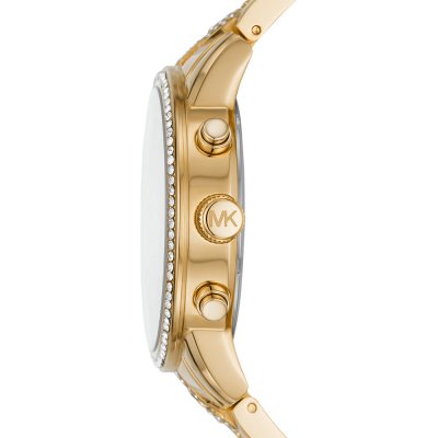 Michael Kors Ritz MK6937 gold watch side profile with crystal-set bezel detail