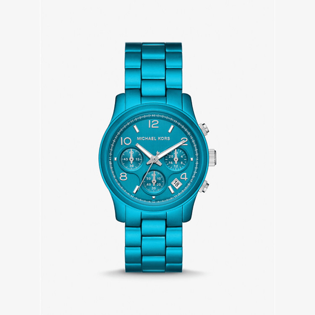 Michael Kors Runway Limited Edition blue chronograph watch with blue steel bracelet