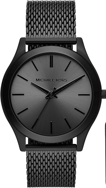 Michael Kors Runway men's watch with black dial and mesh strap, front view