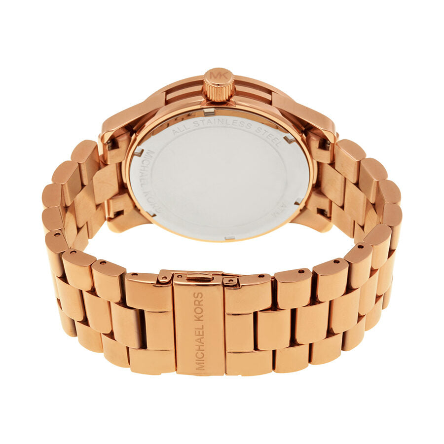 Michael Kors Runway MK5661 caseback view showing stainless steel case back and bracelet