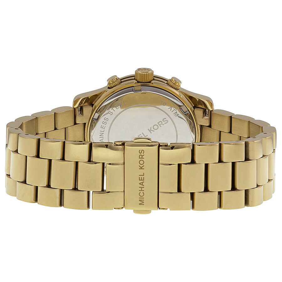 Back view of Michael Kors Runway watch showing gold-tone bracelet and caseback
