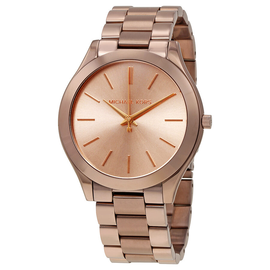 Michael Kors Slim Runway sable dial ladies watch with rose-tone stainless steel bracelet and case