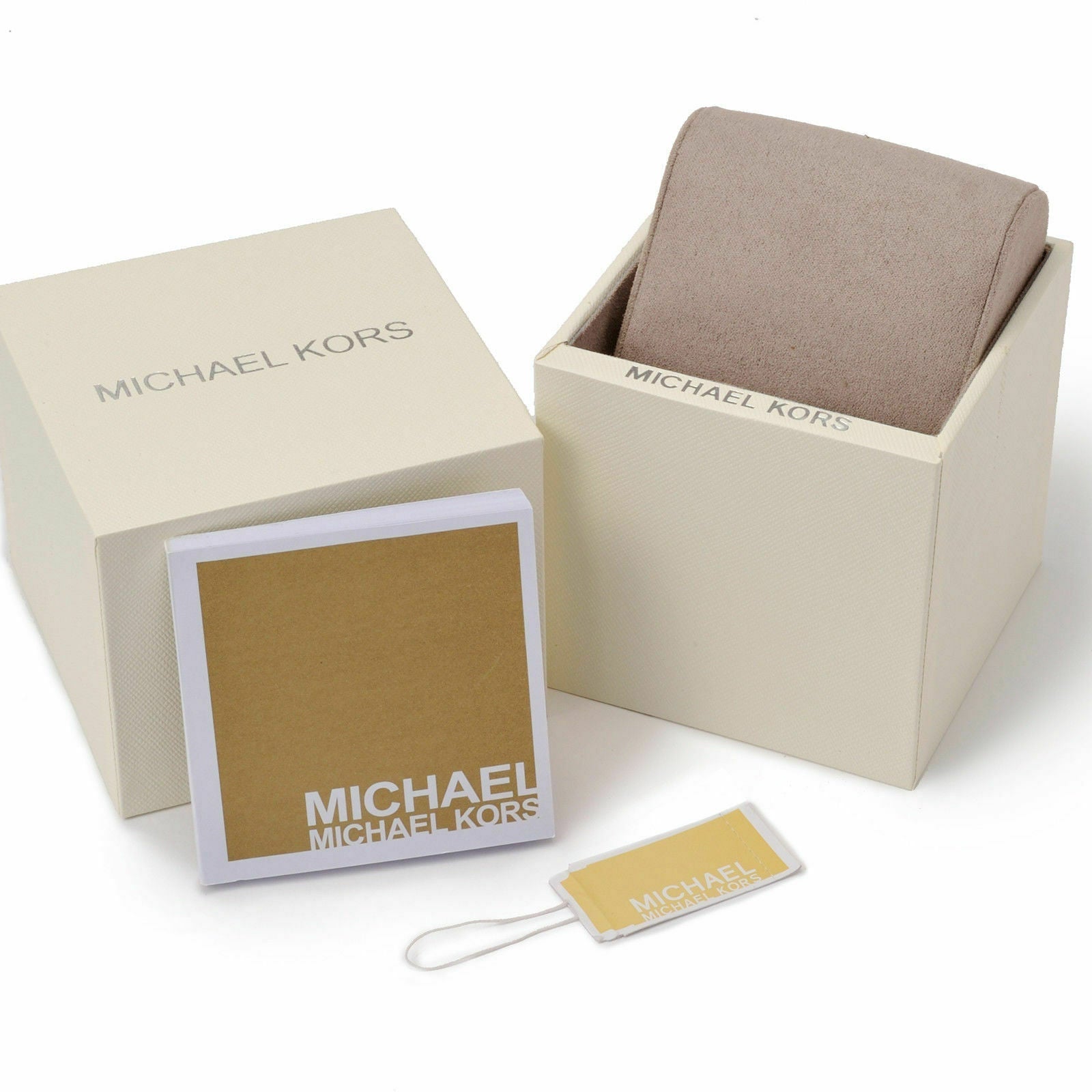 Michael Kors Slim Runway watch in retail box with packaging and cleaning cloth