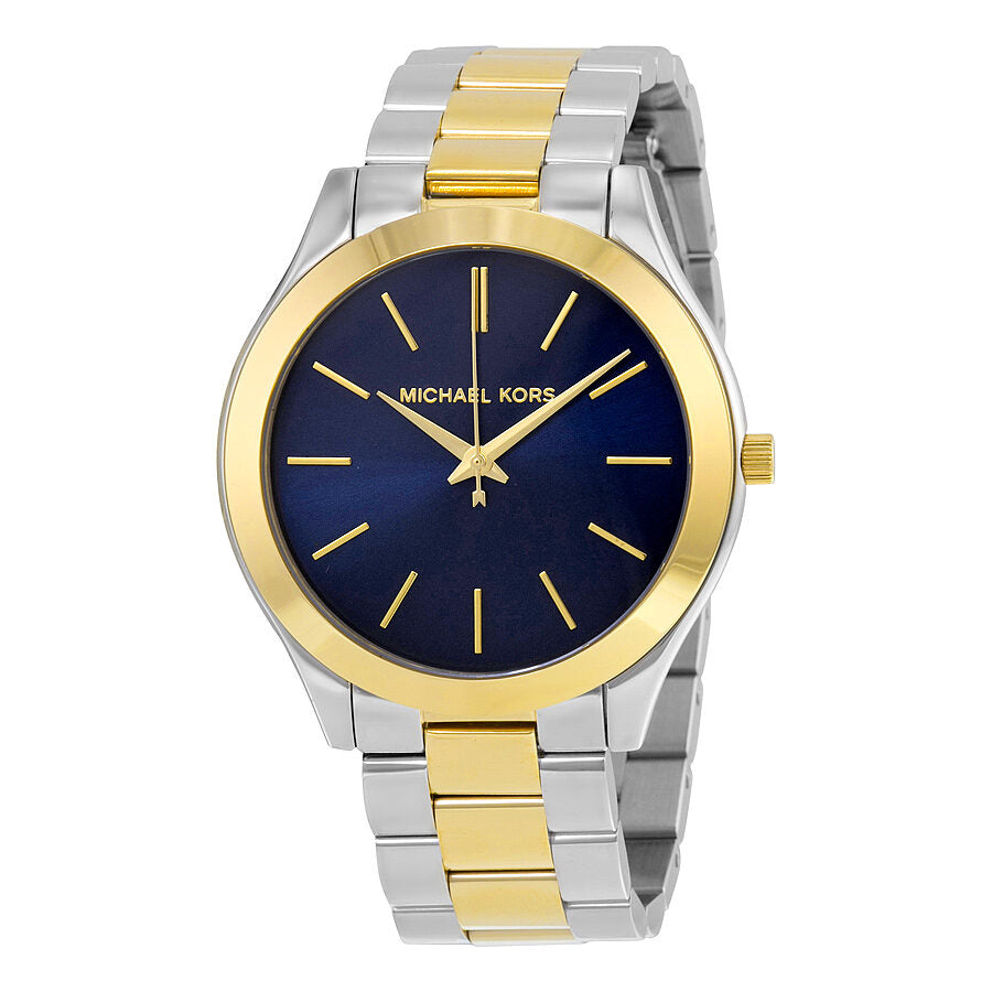 Michael Kors Slim Runway ladies watch with blue dial, two-tone stainless steel and gold-tone bezel