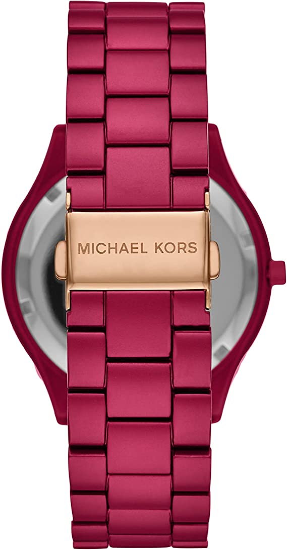 Michael Kors Slim Runway caseback view showing metal bracelet and rose gold-tone case back