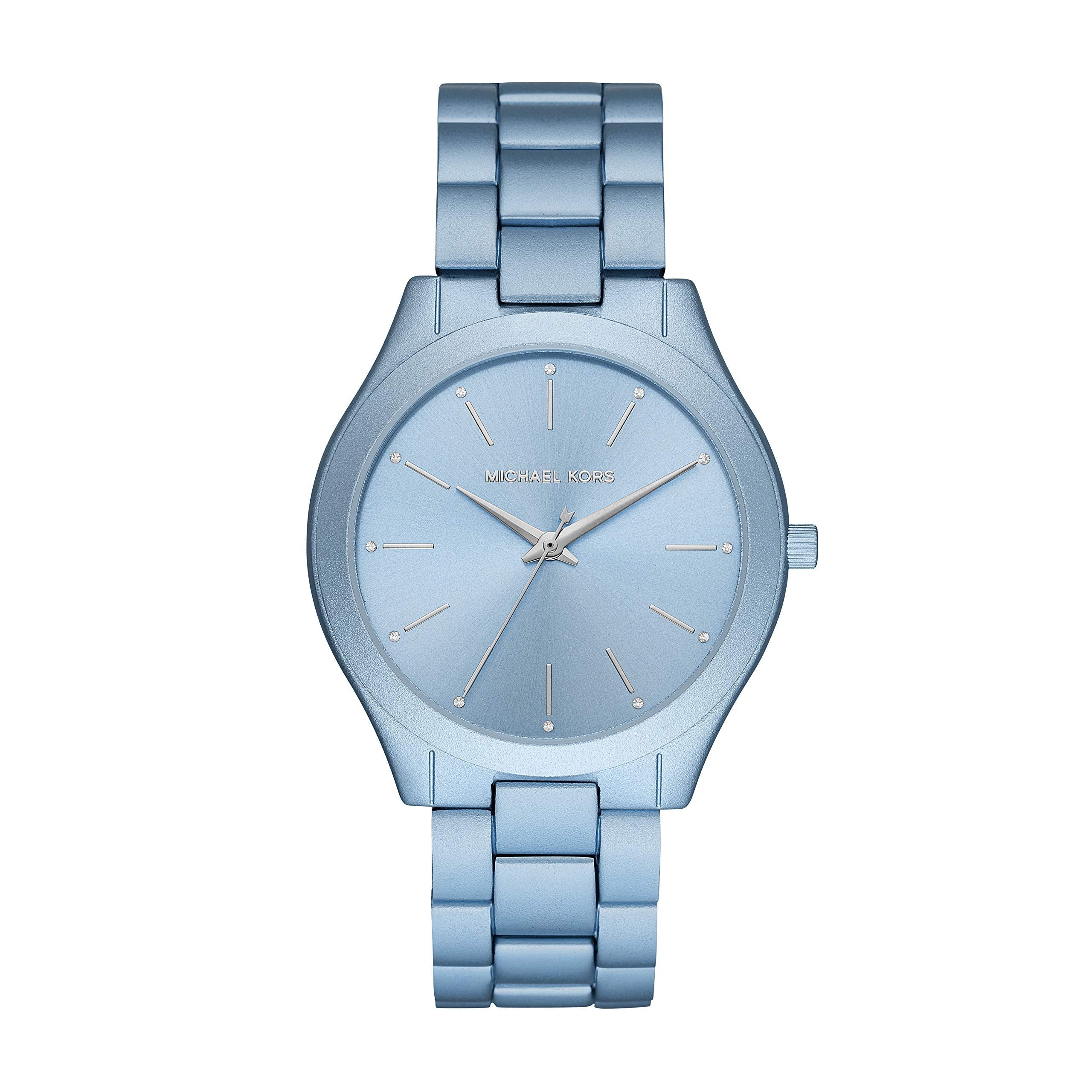 Michael Kors Slim Runway blue stainless steel women's watch with light blue dial and bracelet