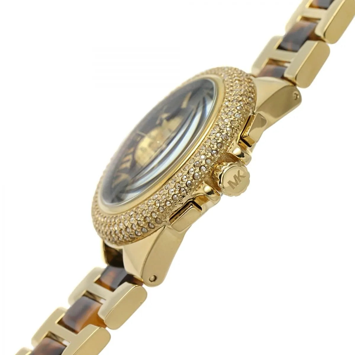 Michael Kors Slim Runway MK7269 side angle view showing crystal pave bezel and strap