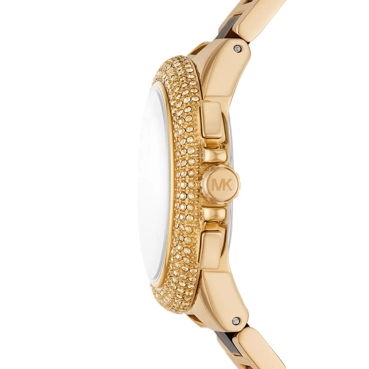 Michael Kors Slim Runway MK7269 side view displaying gold case and pave crystal detailing