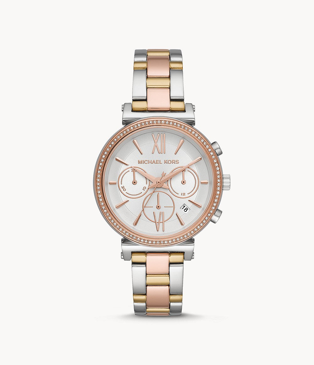 Michael Kors Sofie MK6688 two-tone chronograph watch with rose gold and silver bracelet