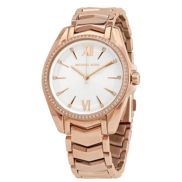Michael Kors Whitney rose gold watch with white dial and crystal bezel