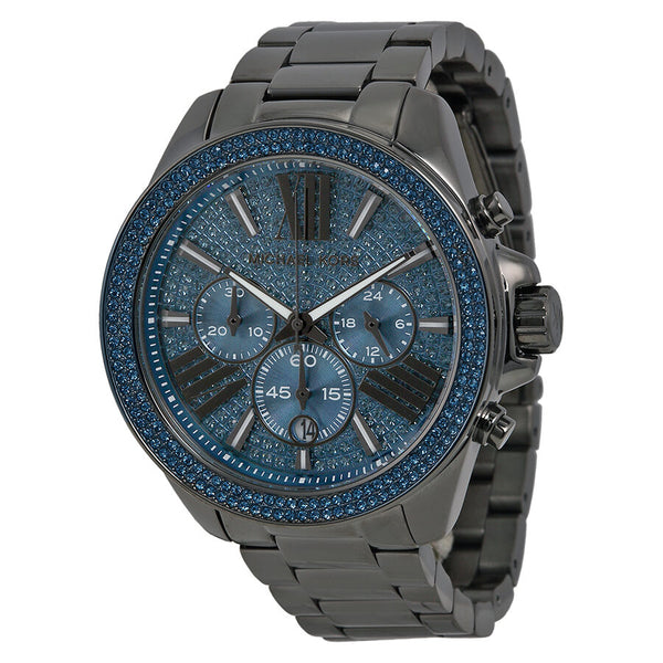 Michael Kors Wren Chronograph Blue Crystal Pave Dial Gunmetal Ion-plated Men's Watch MK6097 - The Watches Men & CO