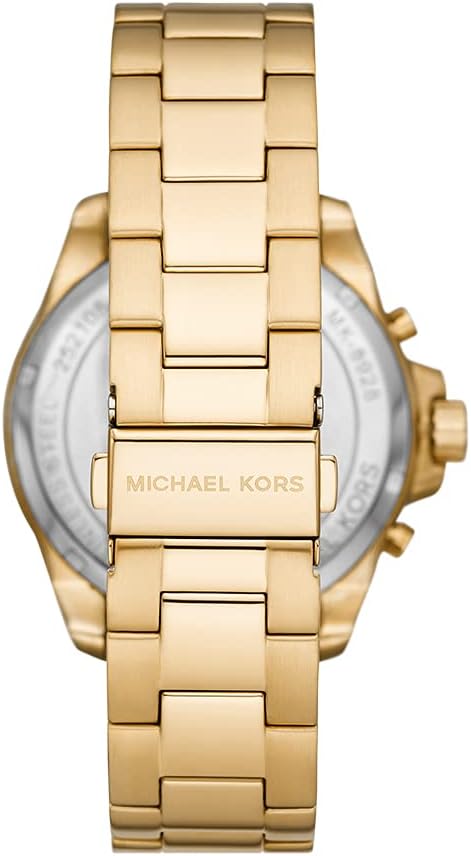Case back view of Michael Kors Wren chronograph with gold-tone stainless steel bracelet