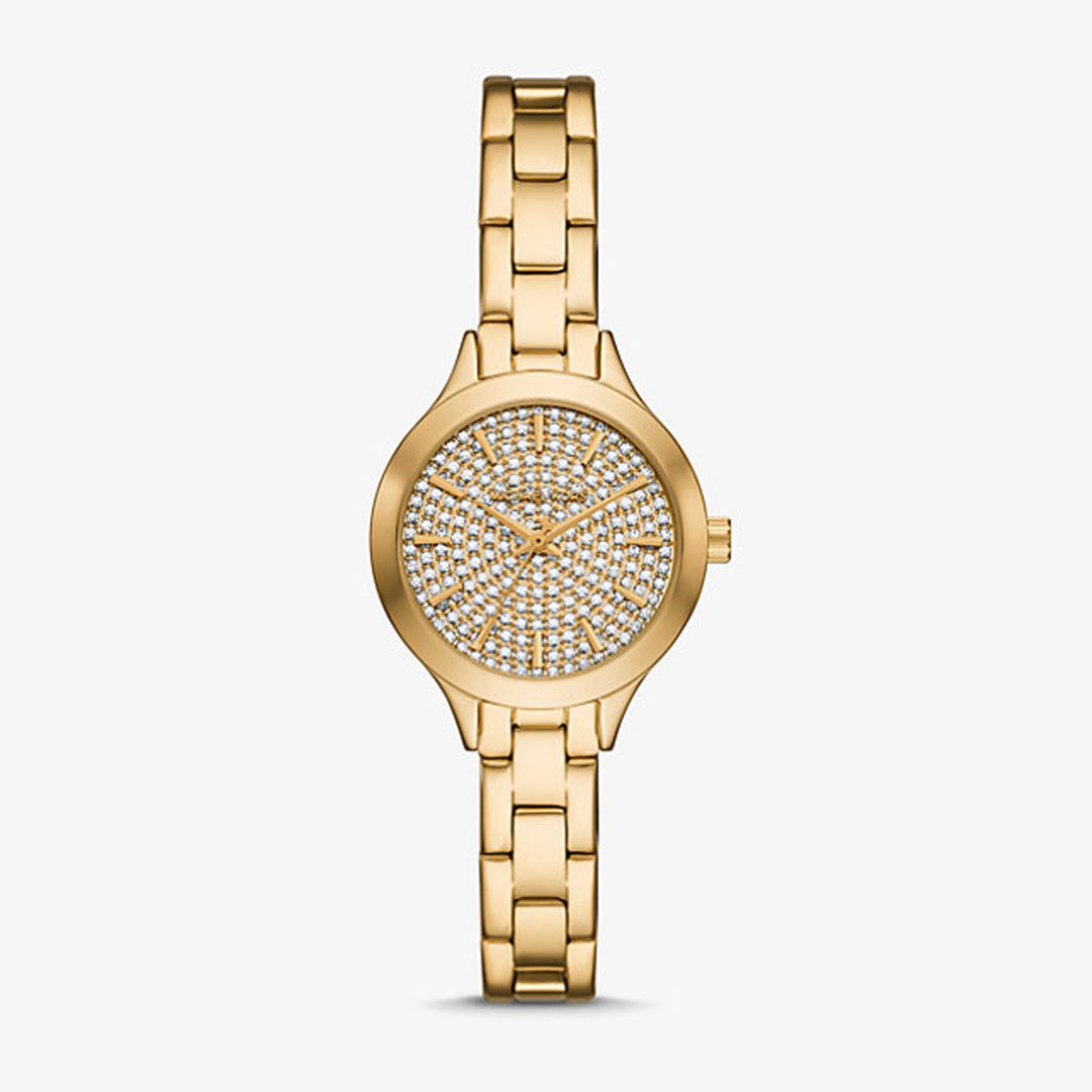 Mini Aspyn Pavé Gold-Tone Watch with crystal-paved dial and gold-tone bracelet