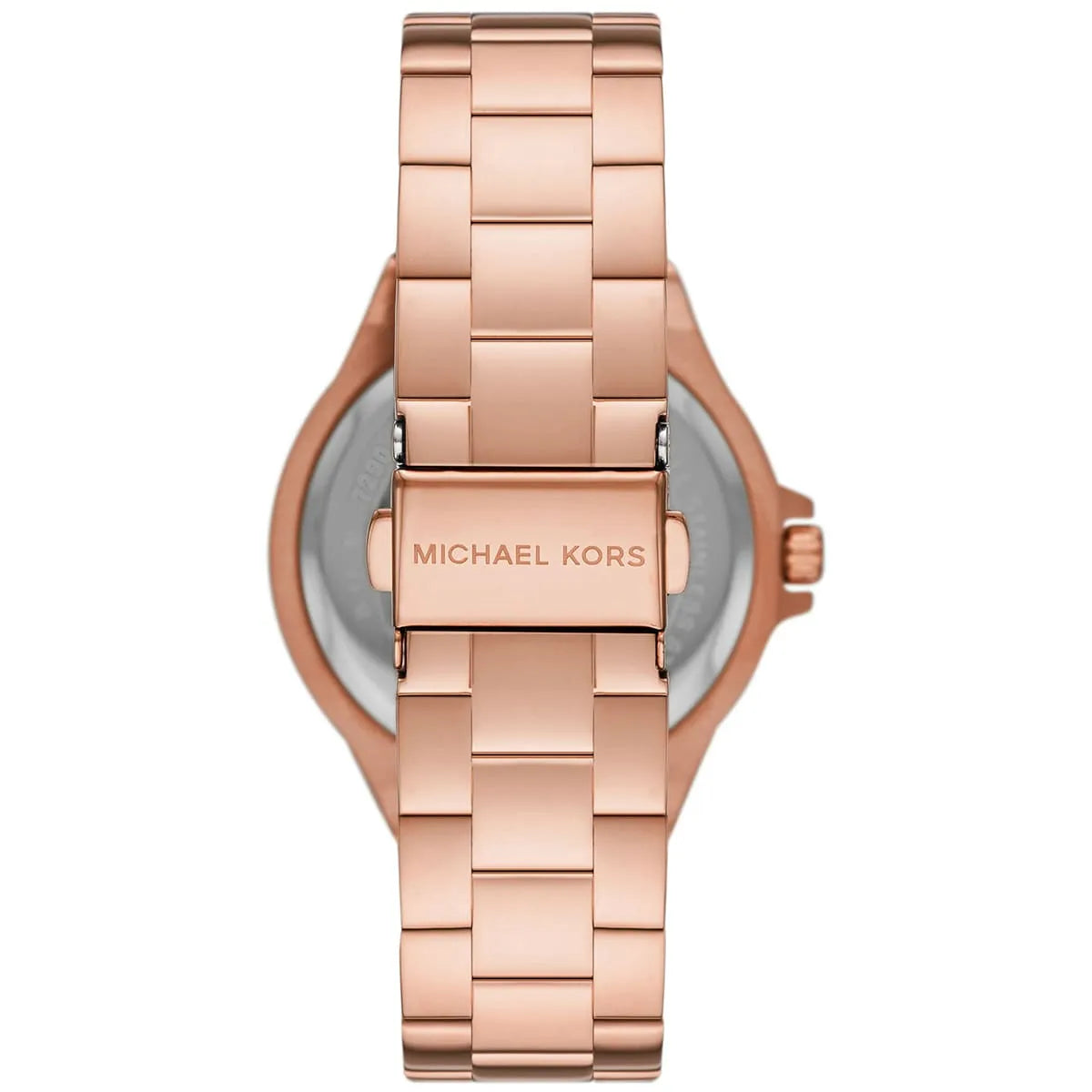 Michael Kors Lennox MK1063SET case back showing rose gold stainless steel bracelet