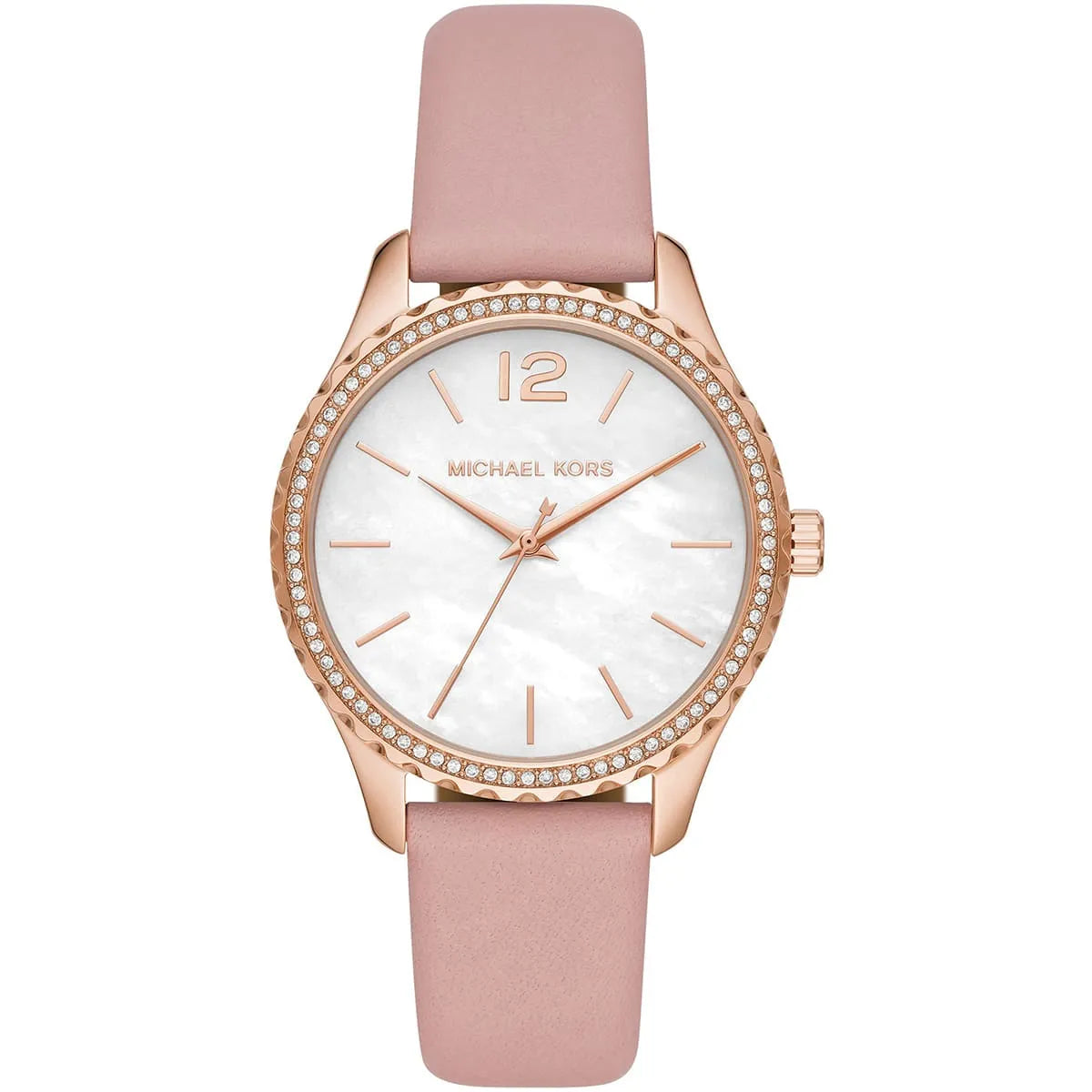 Michael Kors Layton Three-Hand White Dial Pink Leather Strap Women's Watch - MK2909