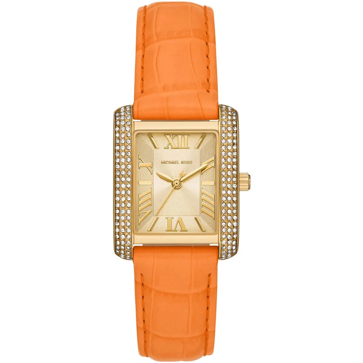 Michael Kors Emery Pavé Gold-Tone and orage leather strap Women's Watch - MK2983