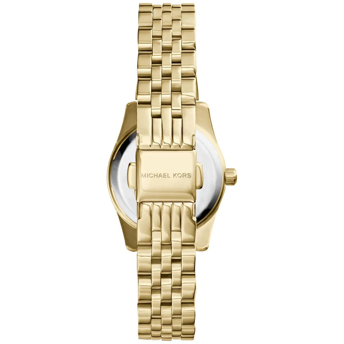 Michael Kors Petite Lexington watch caseback showing gold-tone case and bracelet