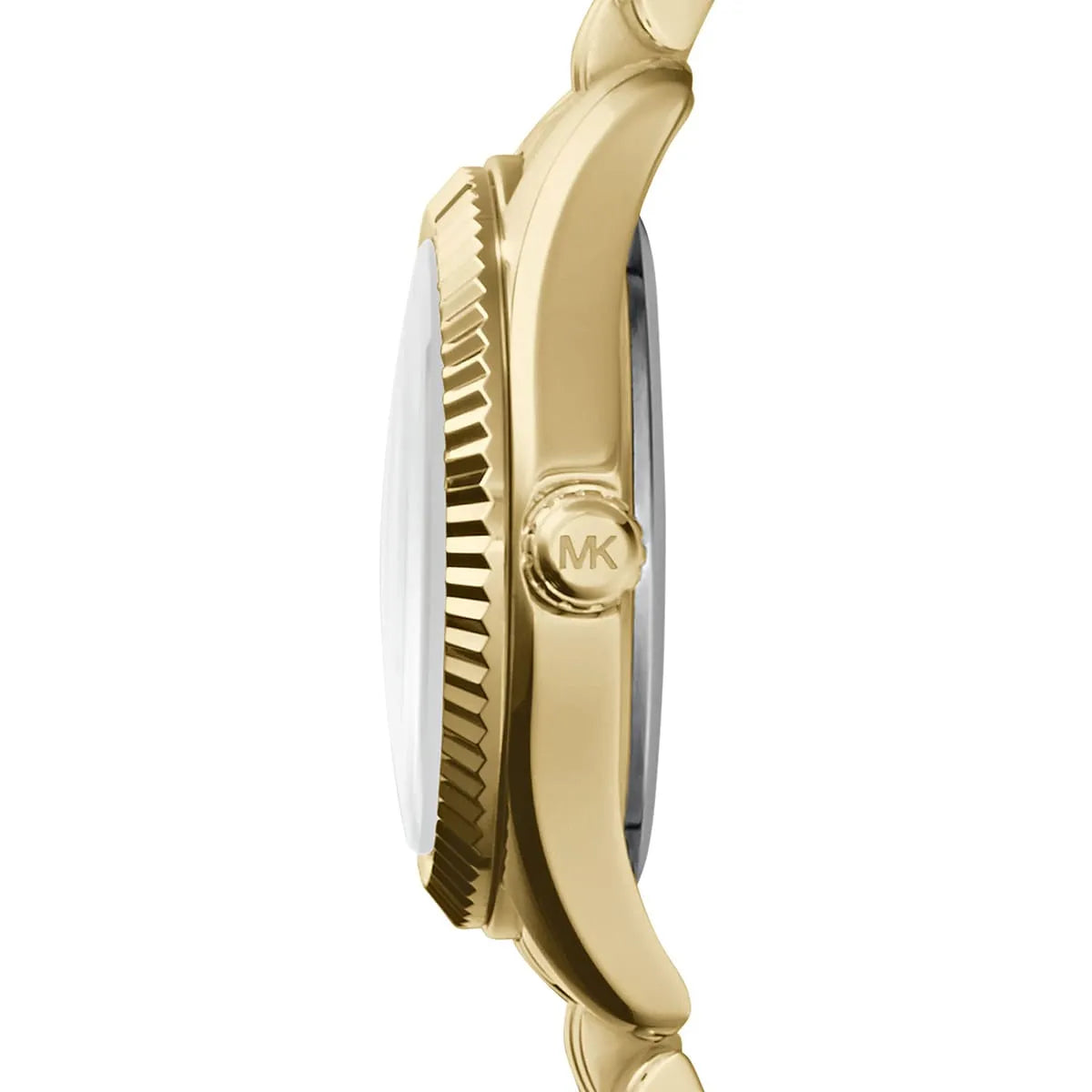 Michael Kors Petite Lexington watch side profile showing case depth and gold-tone finish