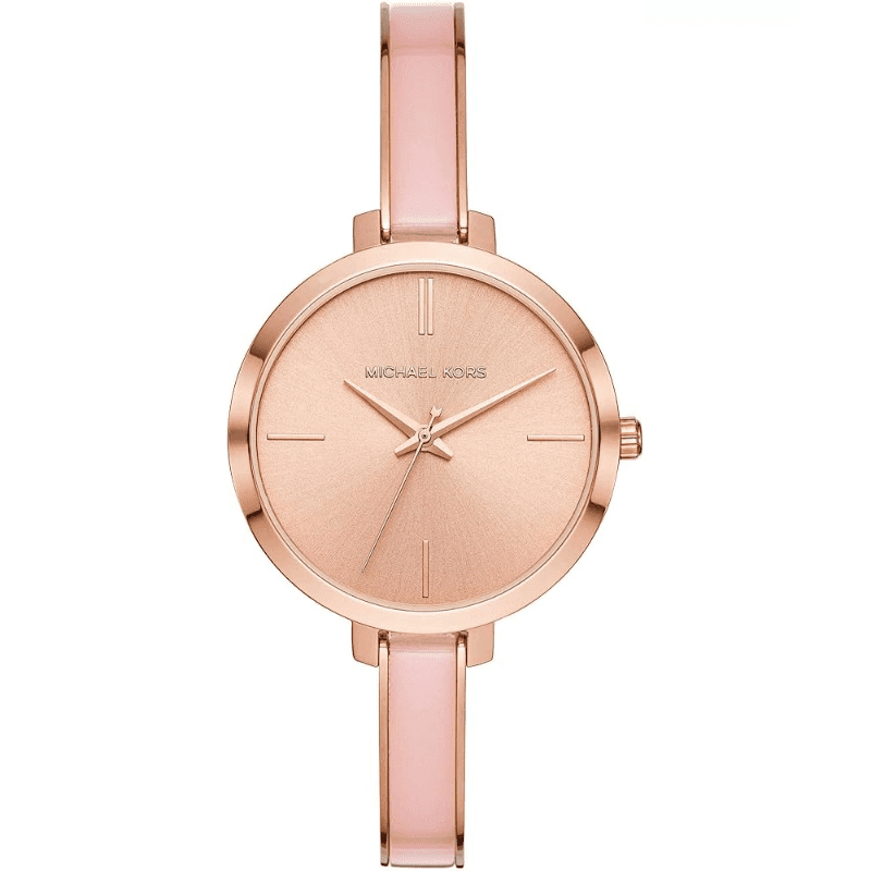 Michael Kors Jaryn women's watch with rose gold dial and pink steel strap