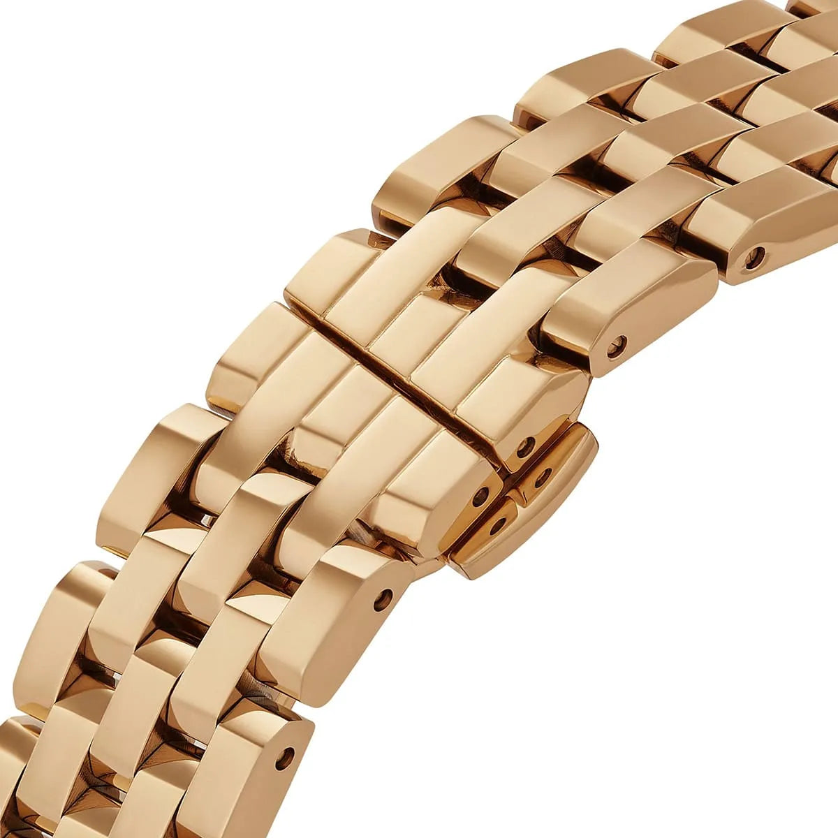 Close-up of square gold dial on Michael Kors Georgie watch with Roman numerals