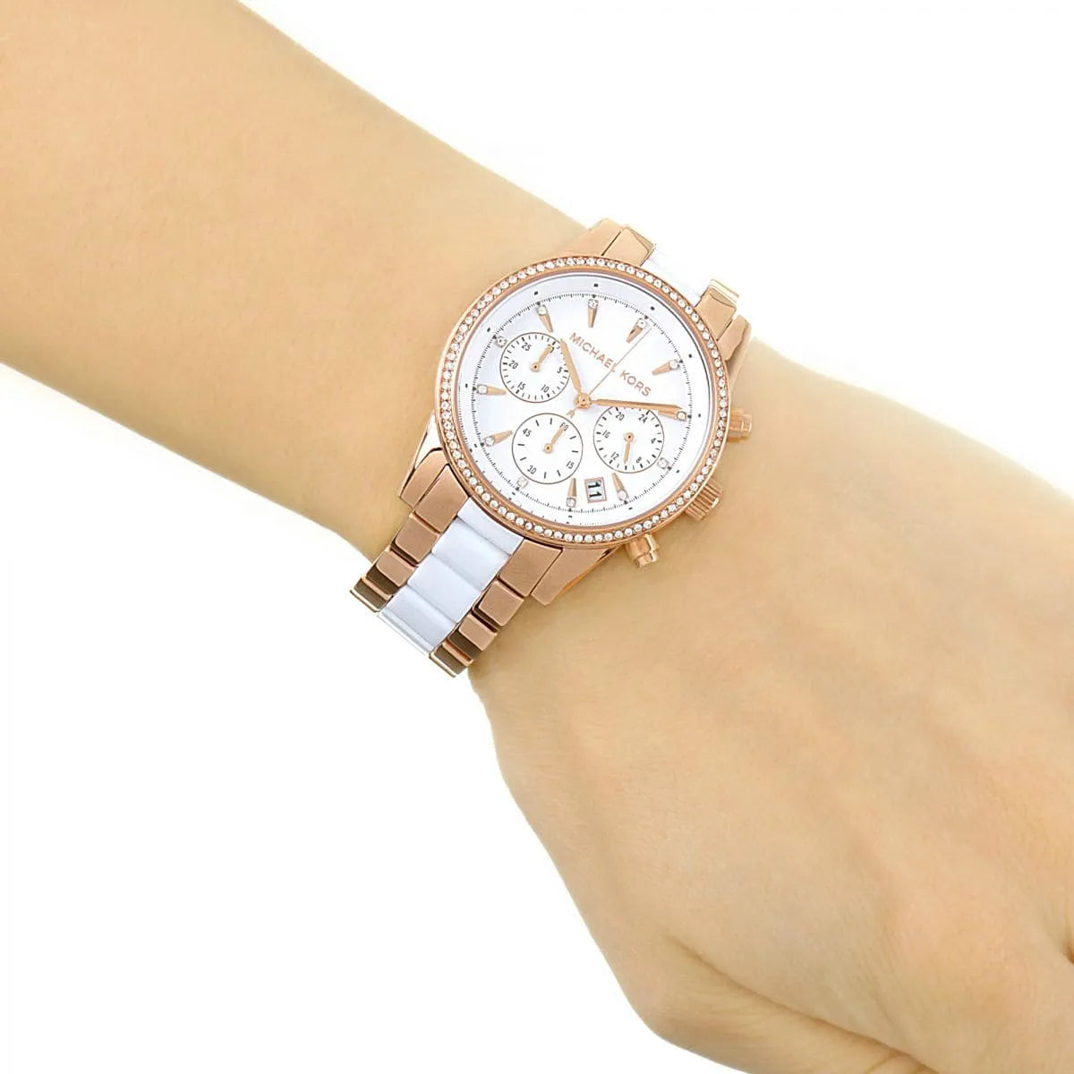 Michael Kors Ritz Chronograph White Dial Rose Gold and Acetate Watch - MK6324