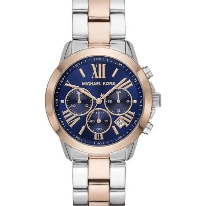 Michael Kors Bradshaw chronograph women's watch with blue dial and two-tone steel strap